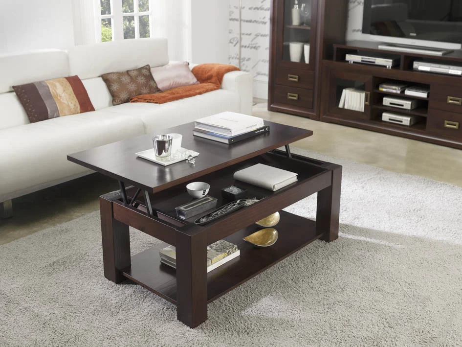 Mesa Centro Elevable Tapa Madera Colonial Toscana