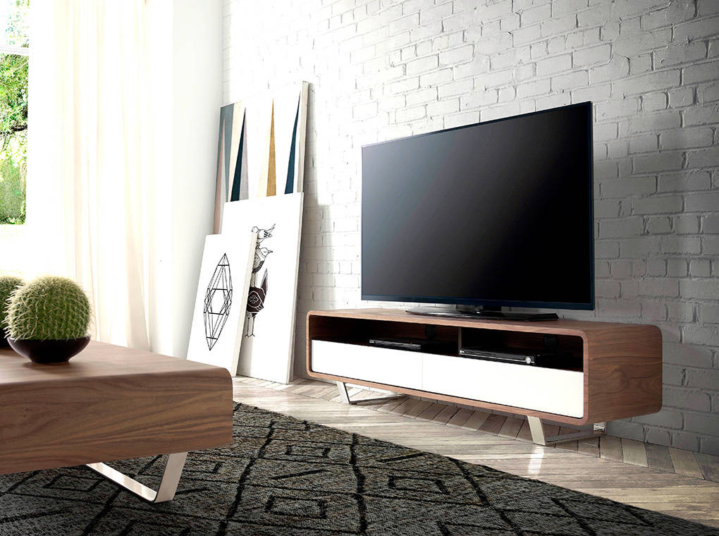 Mueble tv blanco con patas de metal dorado