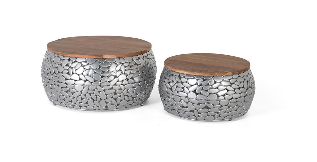 Set 2 Mesas Centro Madera de Mango y Aluminio Modelo 1490