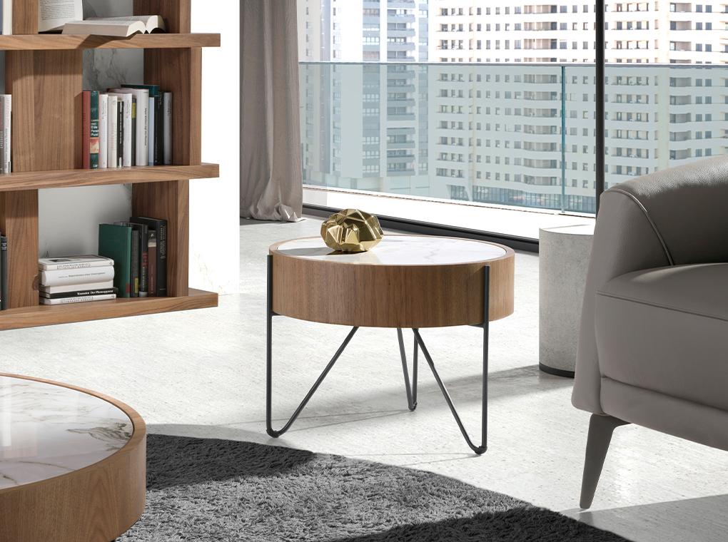 Angel Cerdá – Mesa Rincón de Diseño Madera Nogal - Acero y Porcelánico 2139