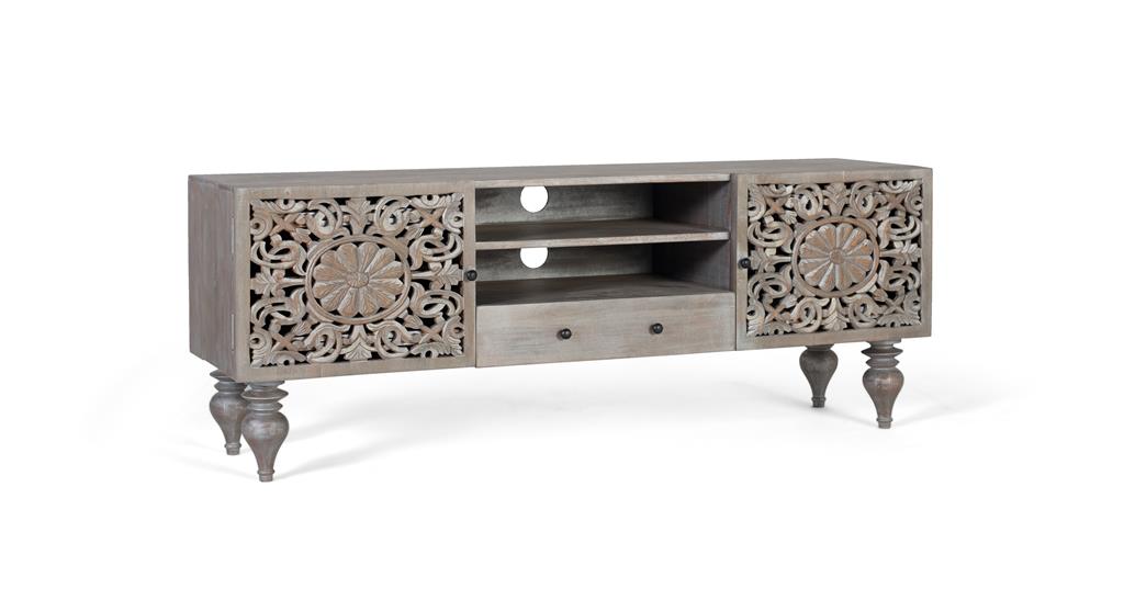 Mueble Tv Étnico Madera  Maciza de Mango 1925