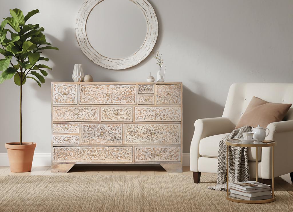 Cómoda Madera Mango Decorada 2182