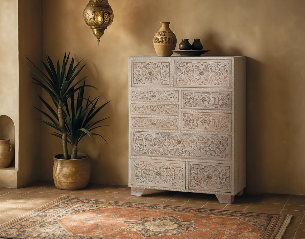 Cómoda Madera Mango Decorada 2183