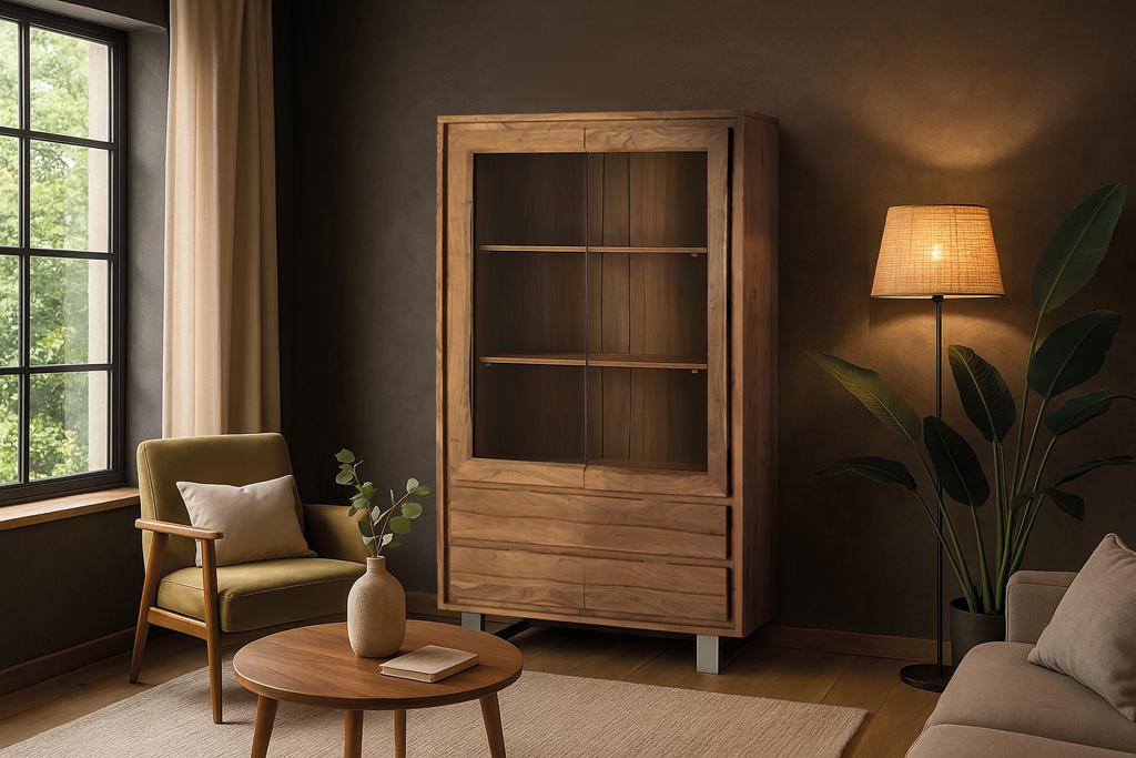 Vitrina Madera Acacia y Metal Modelo 2231