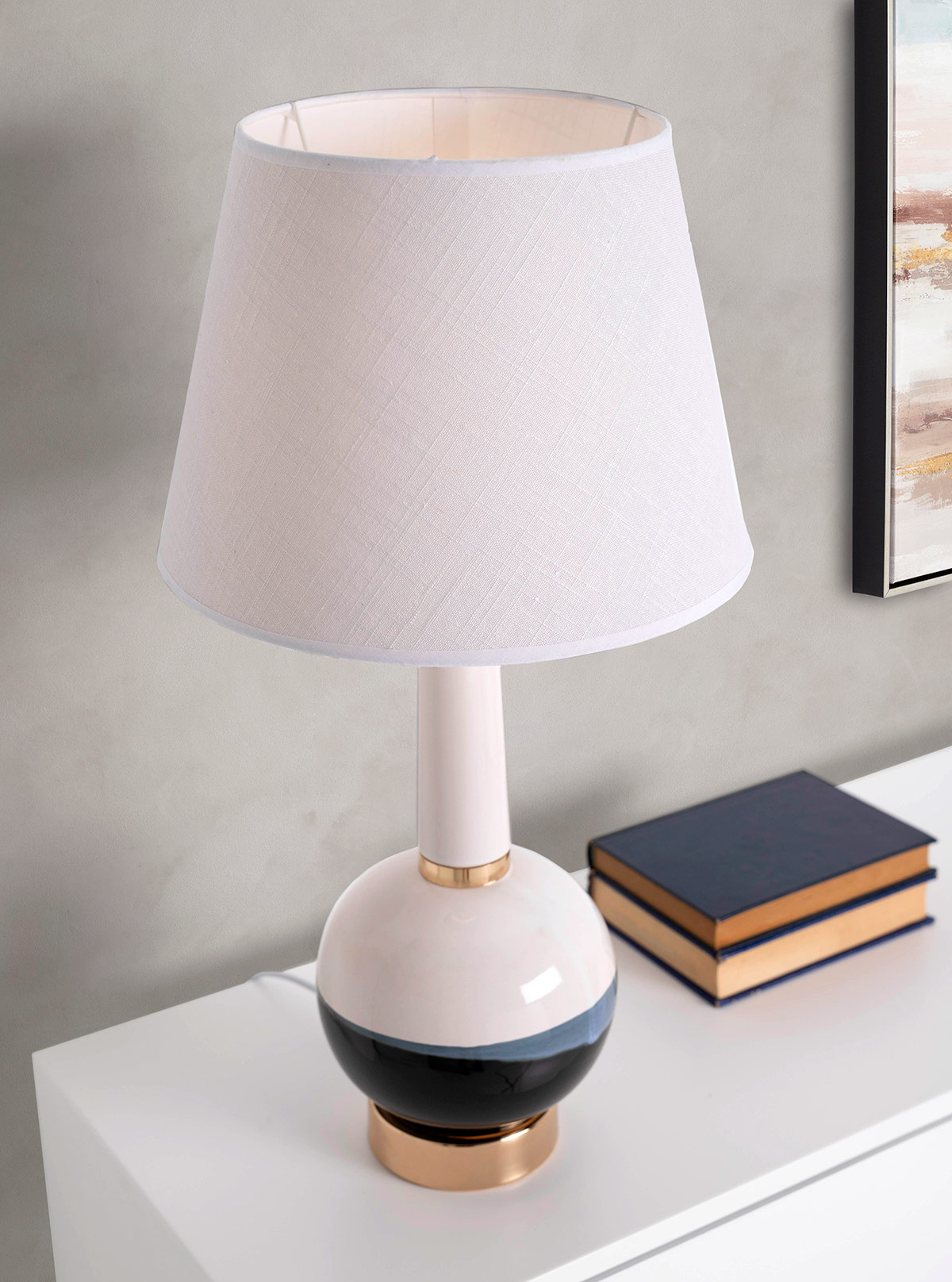 GDECO - LÁMPARA BASE CERÁMICA Y METAL. PANTALLA BLANCA - Imagen 3