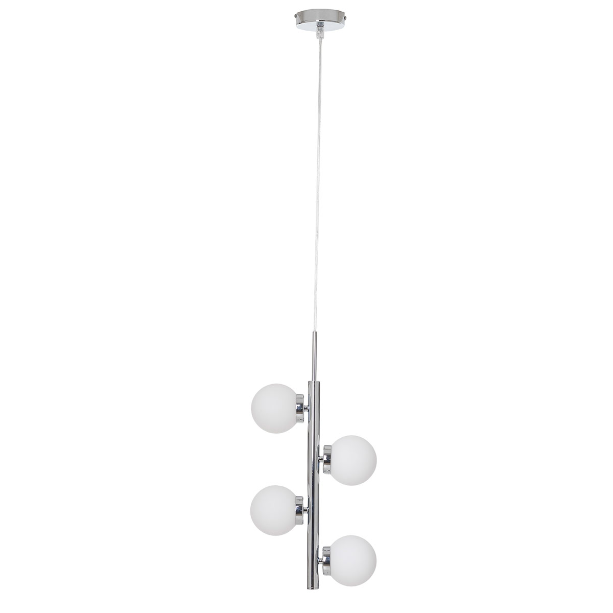 GDECO - LÁMPARA TECHO TUBO METAL CROMADO DORADO Y TULIPA ESFERA CRISTAL BLANCO