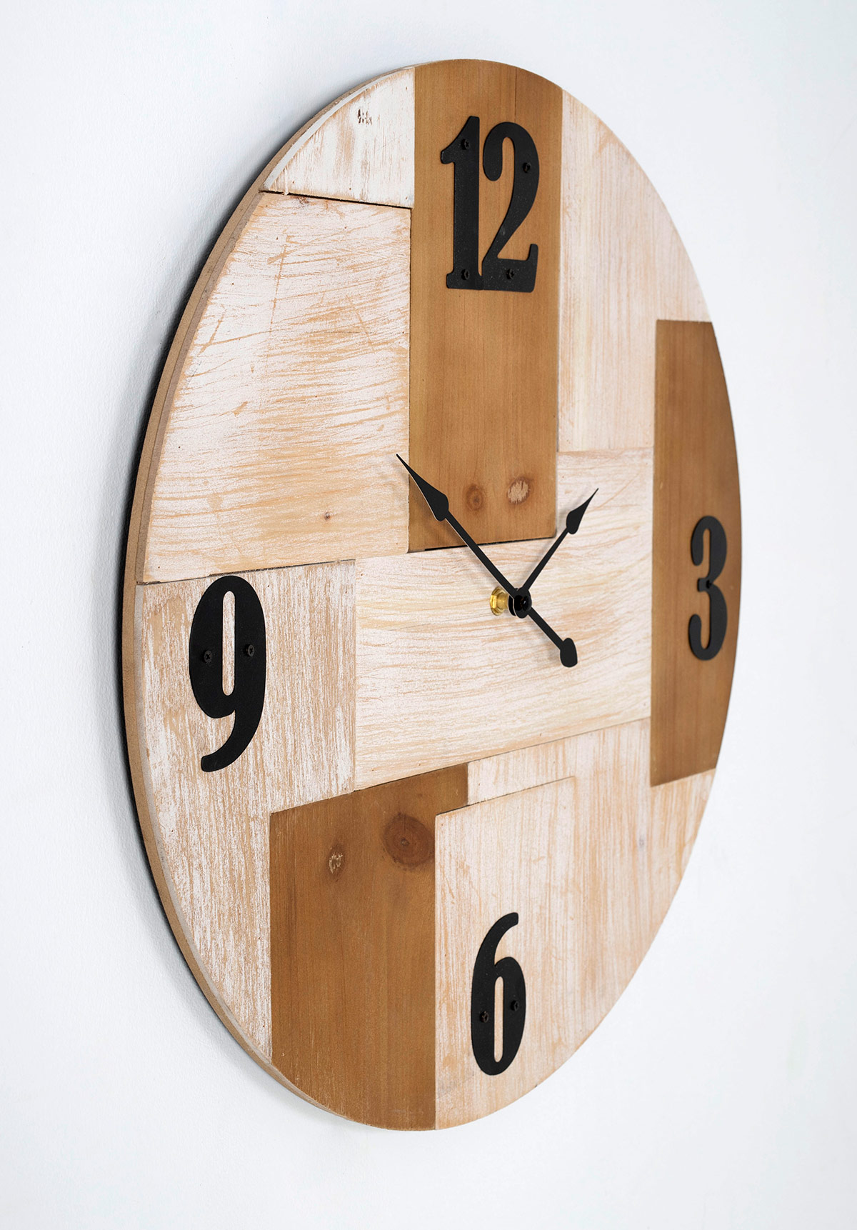 GDECO - RELOJ PARED EFECTO PATCHWORK MADERA. 50x50cm - Imagen 3