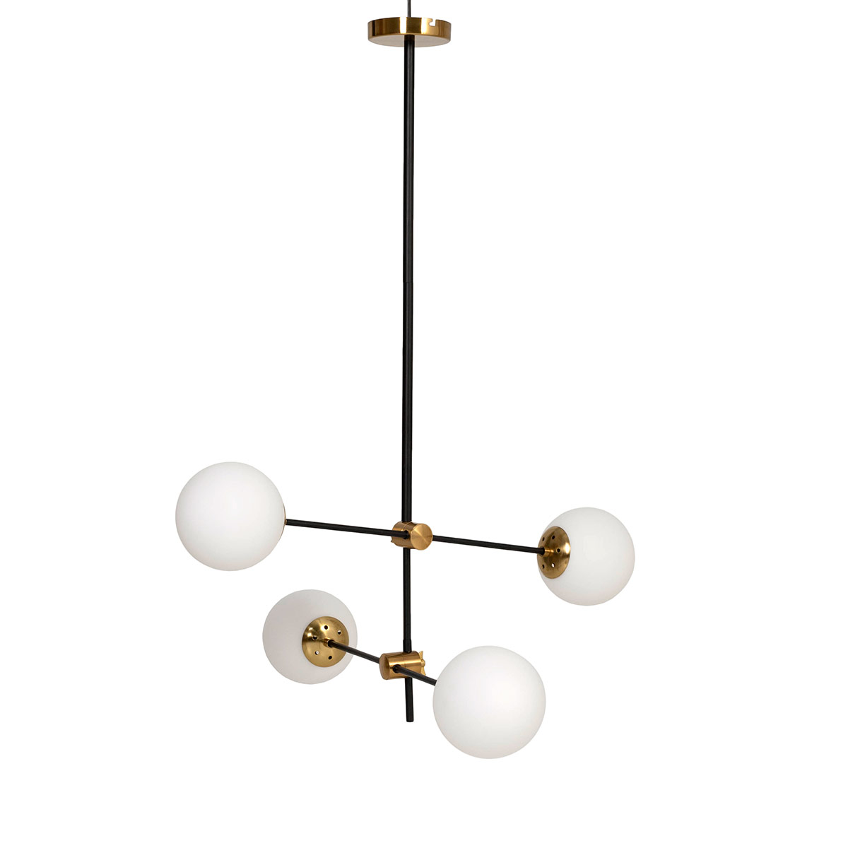 GDECO - LAMPARA TECHO METAL NEGRO, BOLAS CRISTAL BLANCAS. 100*36*36 cm