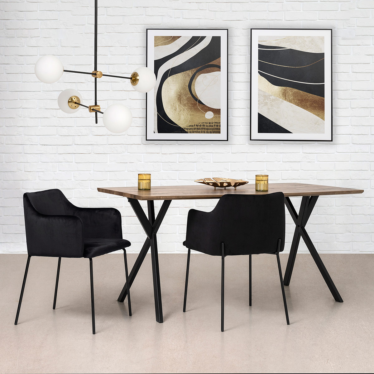 Alternative view of GDECO - LAMPARA TECHO METAL NEGRO, BOLAS CRISTAL BLANCAS. 100*36*36 cm