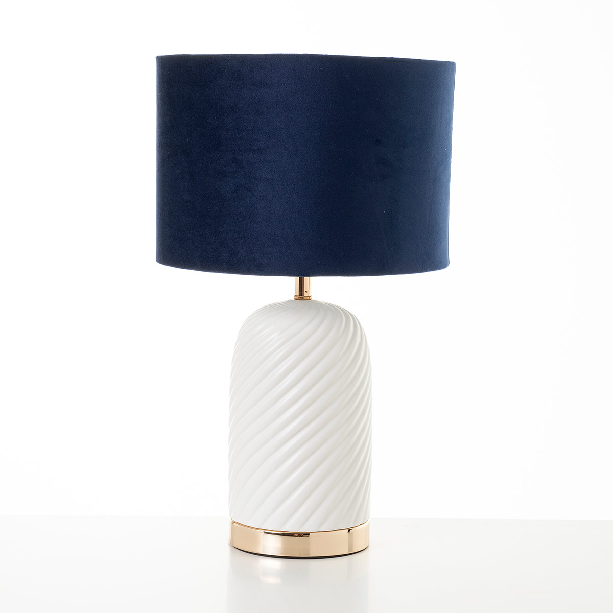 GDECO - LÁMPARA CERÁMICA PANTALLA TERCIOPELO AZUL 58*28*28CM