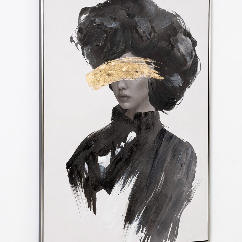 Alternative view of GDECO - CUADRO AL ÓLEO CHICA EN BLANCO Y NEGRO Y ORO 80*120CM