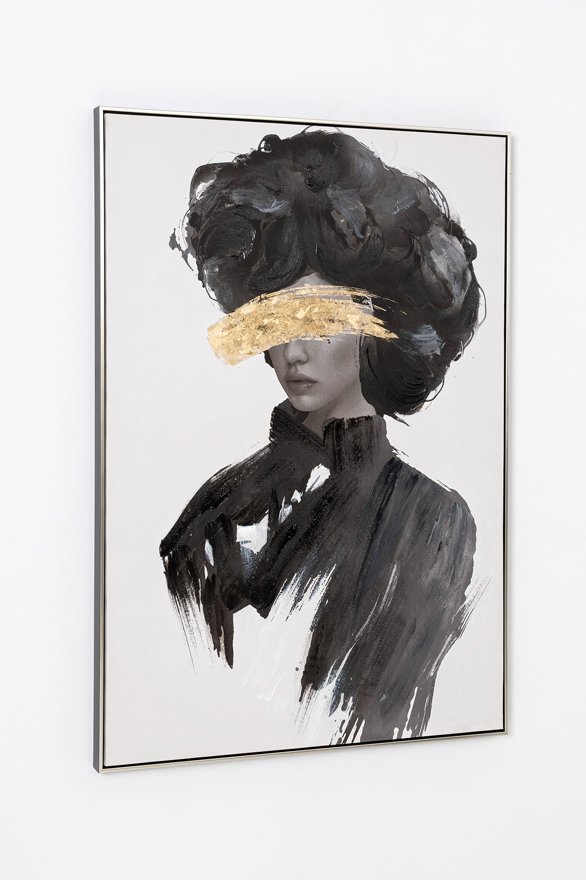 Alternative view of GDECO - CUADRO AL ÓLEO CHICA EN BLANCO Y NEGRO Y ORO 80*120CM