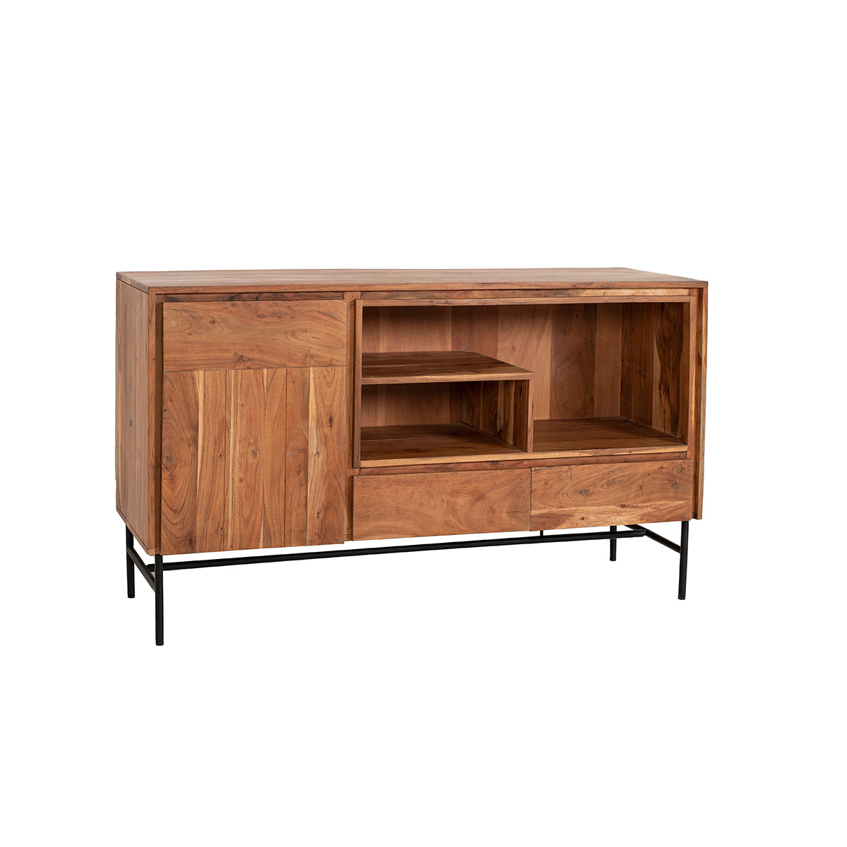 GDECO - APARADOR ACACIA CON LUZ Y PATAS METAL 140*40*80 CM