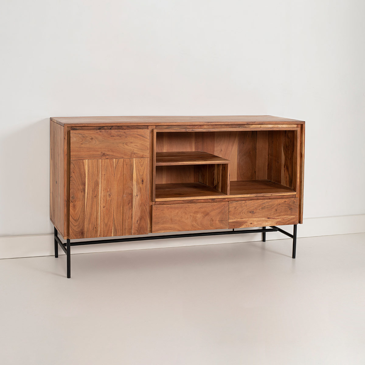 Alternative view of GDECO - APARADOR ACACIA CON LUZ Y PATAS METAL 140*40*80 CM