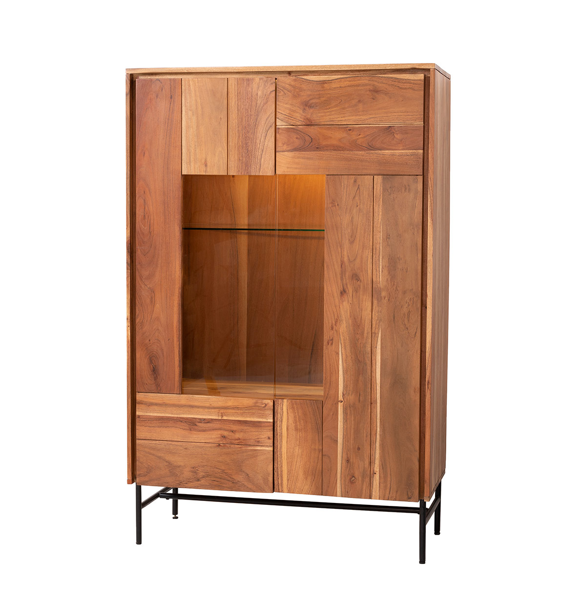 GDECO - APARADOR ACACIA CON LUZ Y PATAS DE METAL 150*96*40 CM