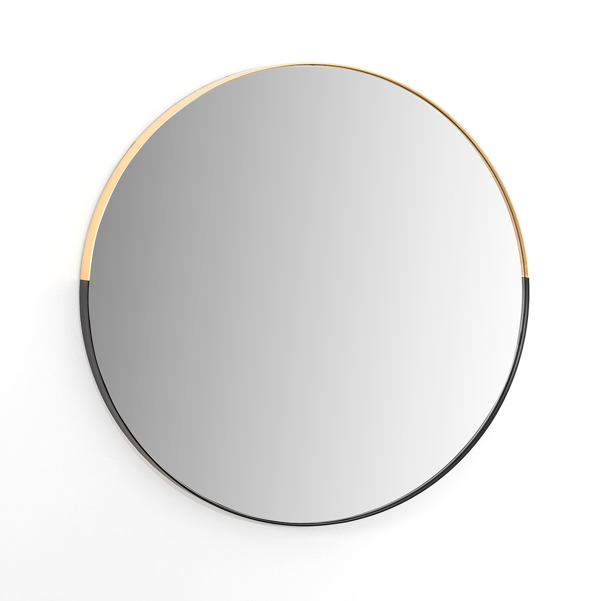 GDECO - ESPEJO REDONDO MARCO NEGRO MATE Y ORO 80,5X80,5X4 cm