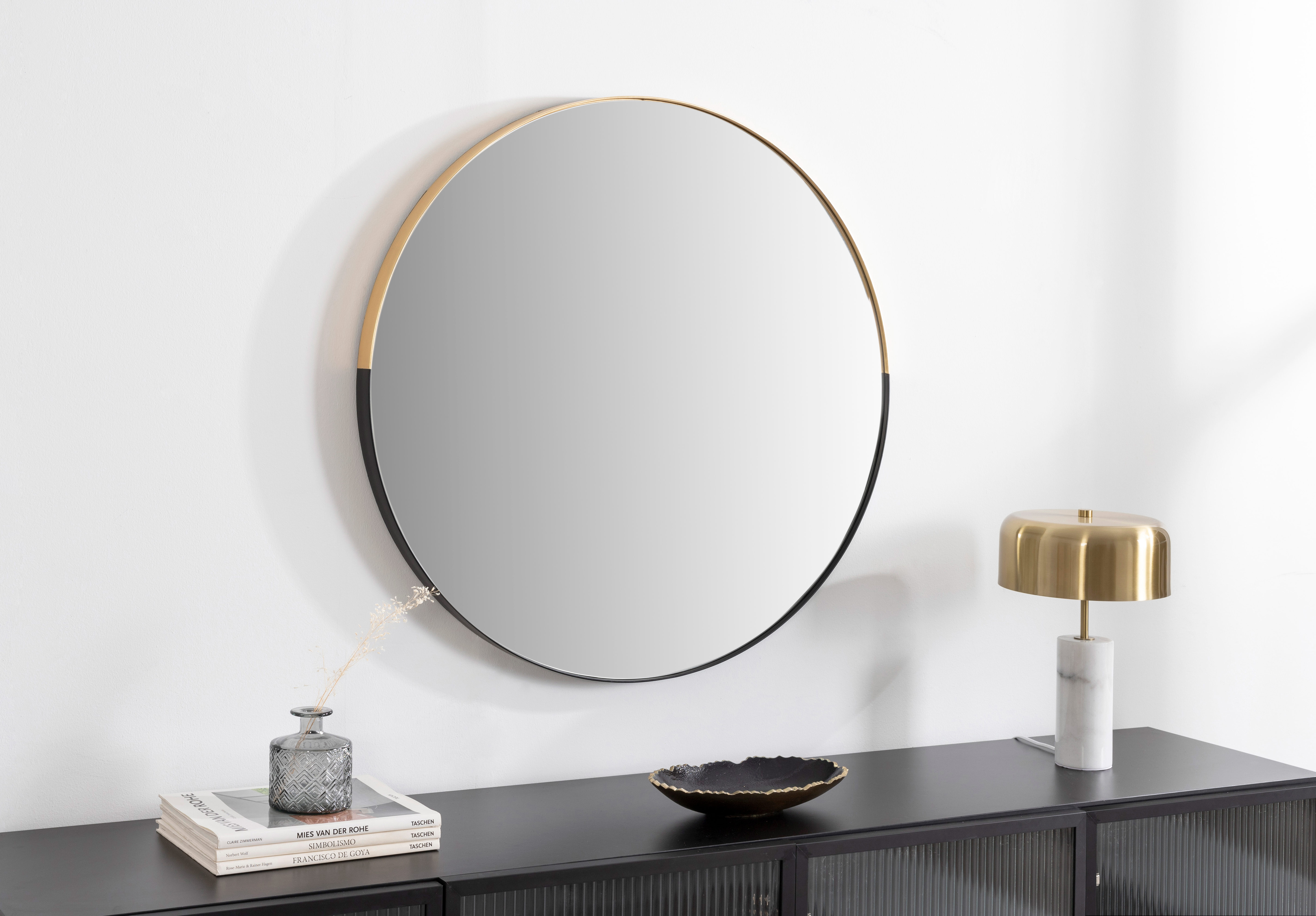 GDECO - ESPEJO REDONDO MARCO NEGRO MATE Y ORO 80,5X80,5X4 cm - Imagen 3