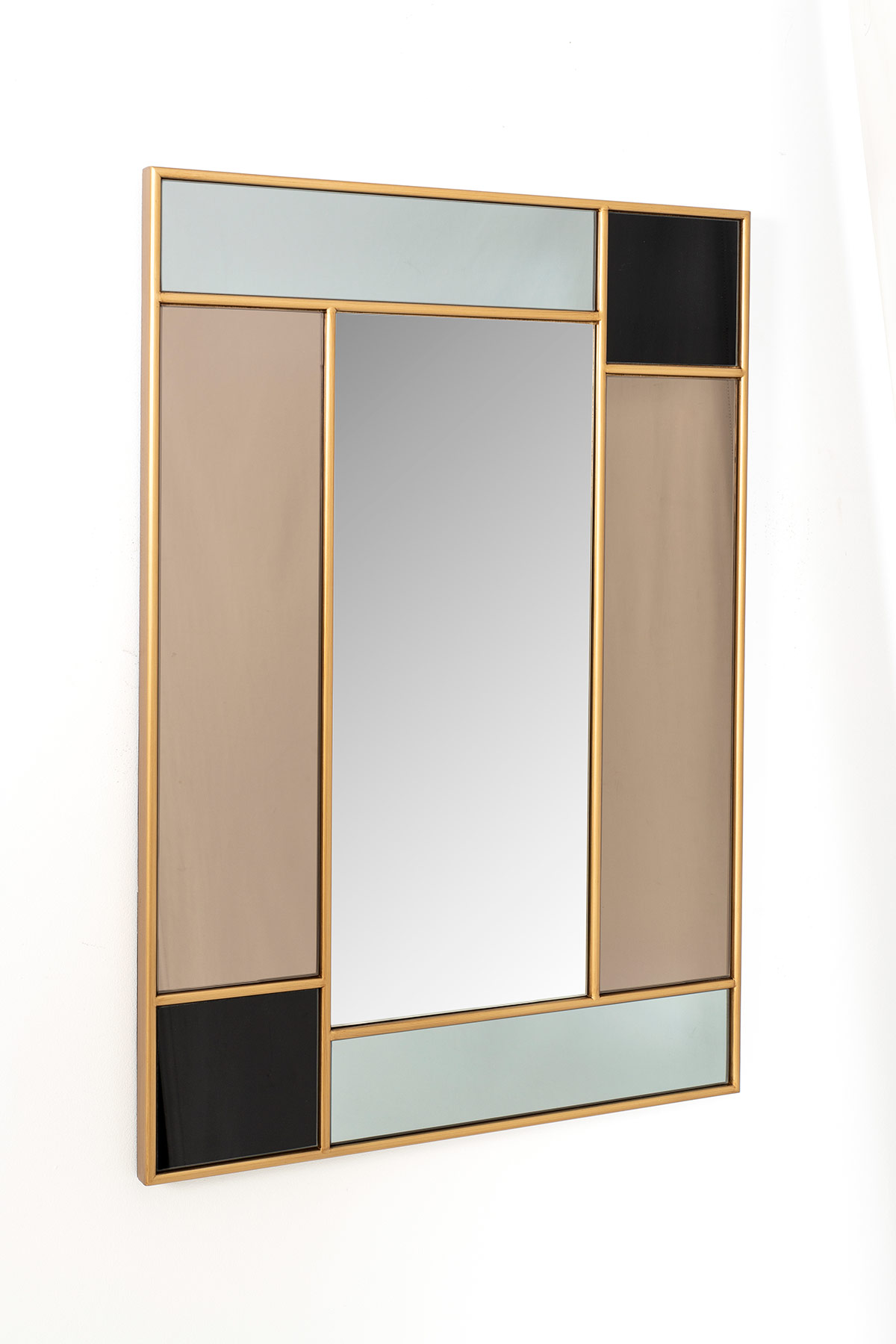 GDECO - ESPEJO CON MARCO DE CRISTAL NEGRO Y ORO 60x90x2,5cm