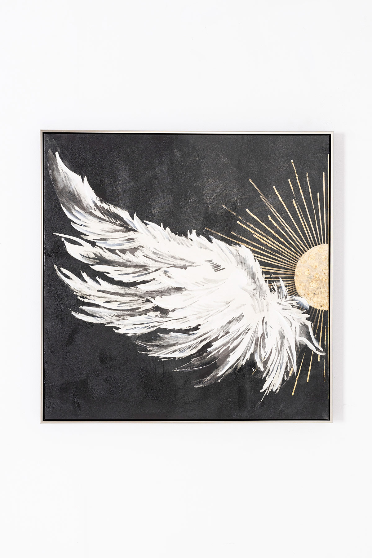 GDECO - SET DE 2 CUADROS IMPRESOS Y AL ÓLEO, MARCO PLATA 80X80X3,5 CM CADA UNO. TOTAL 160x60 CM