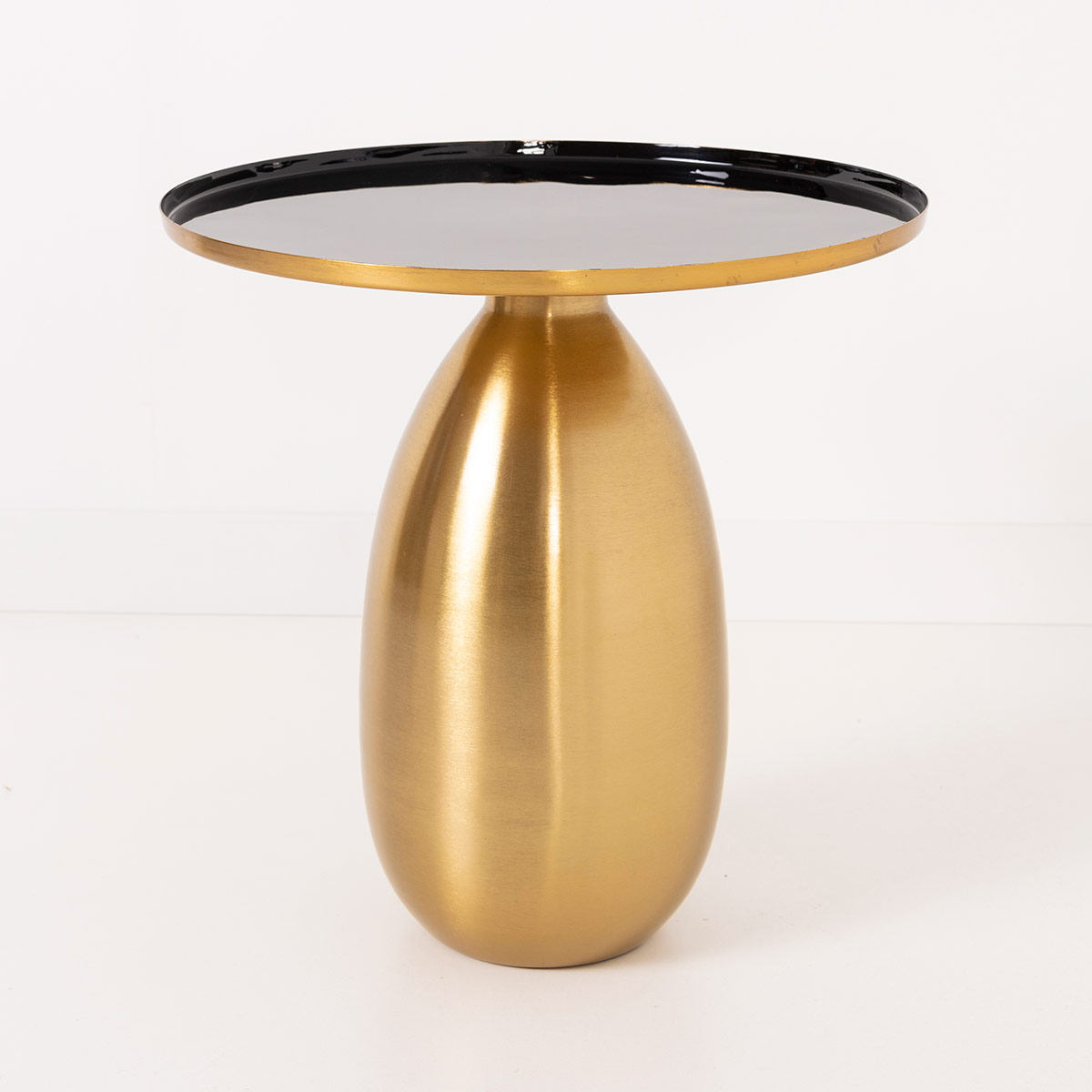 GDECO - MESA AUXILIAR 40*50*50 CM. METAL DORADO GALVANIZADO, TAPA ESMALTADO NEGRO