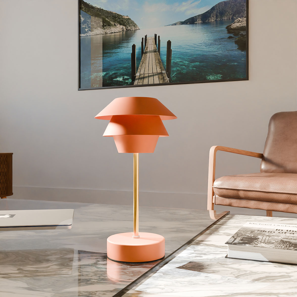 GDECO - LÁMPARA PORTATIL POUL CORAL Y DORADO. 31*17 CM - Imagen 4