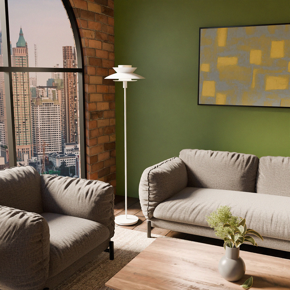 GDECO - LÁMPARA PIE DINA. BLANCO MATE.