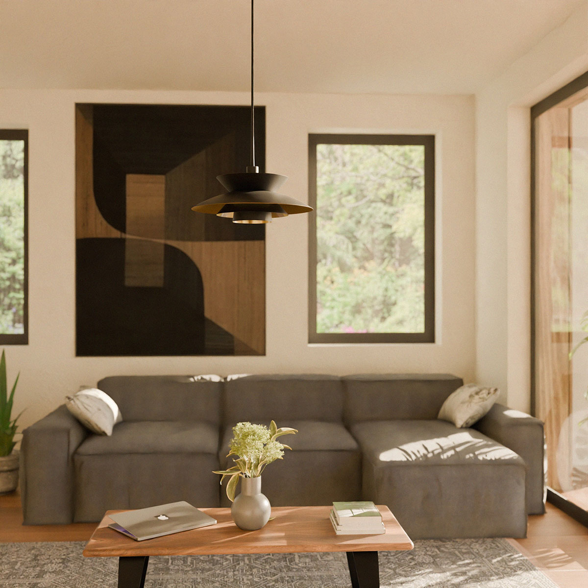 GDECO - LÁMPARA TECHO DINA. NEGRO MATE, INTERIOR DORADO.