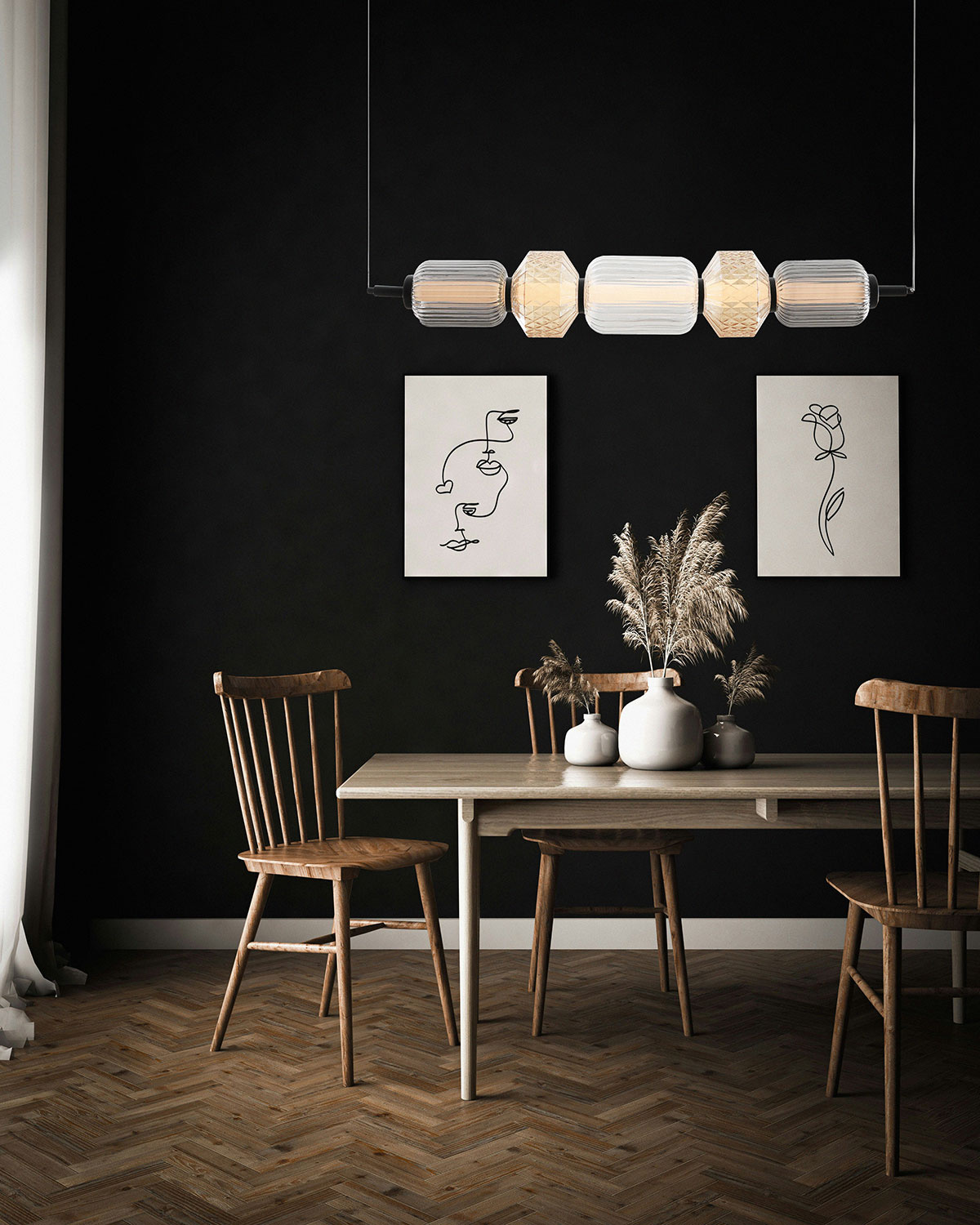 GDECO - LÁMPARA TECHO BOHEME. CRISTAL TALLADO ÁMBAR, TRANSPARENTE Y AHÚMADO. BASE NEGRA