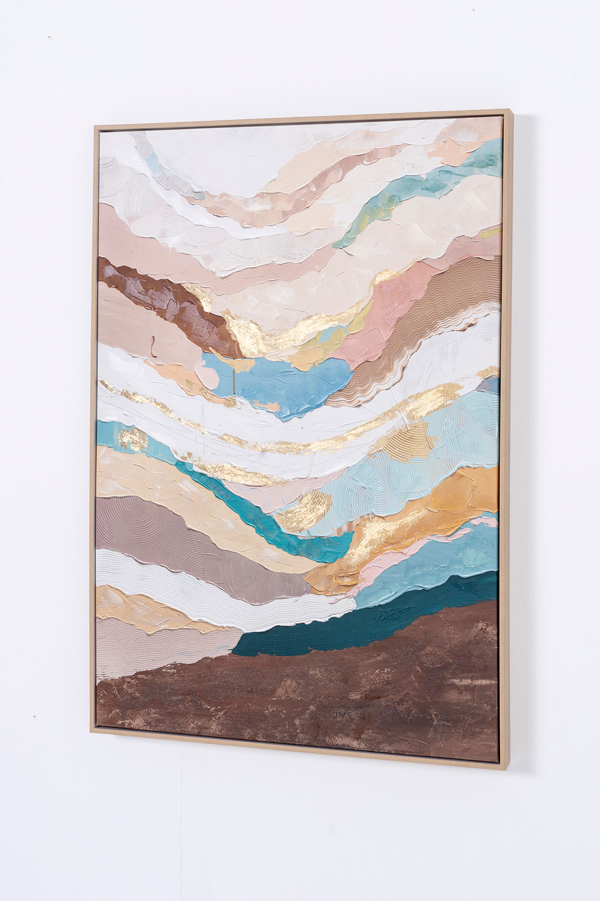 GDECO - SET 2 LIENZOS OLEO 60X90 CM. MARCO ROBLE, ABSTRACTO TONOS TIERRA Y PASTEL - Imagen 4