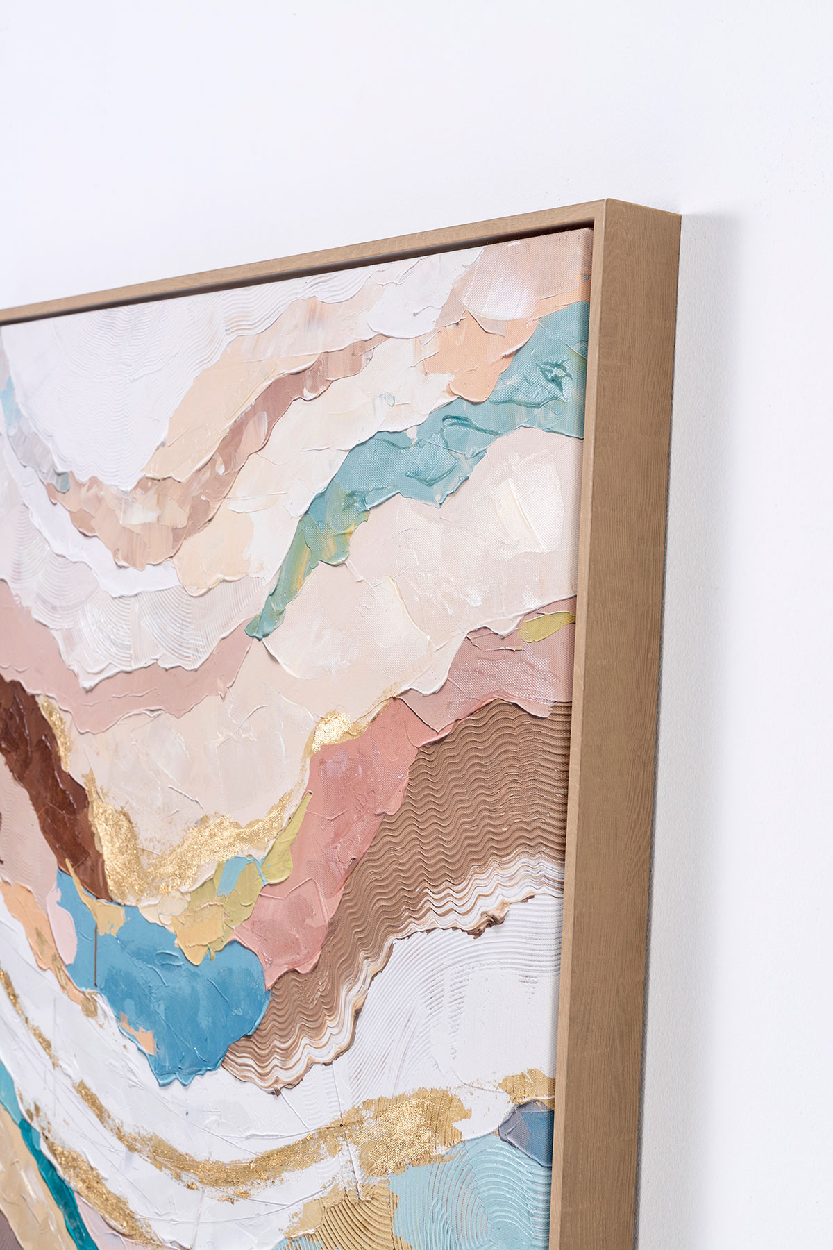 GDECO - SET 2 LIENZOS OLEO 60X90 CM. MARCO ROBLE, ABSTRACTO TONOS TIERRA Y PASTEL - Imagen 3