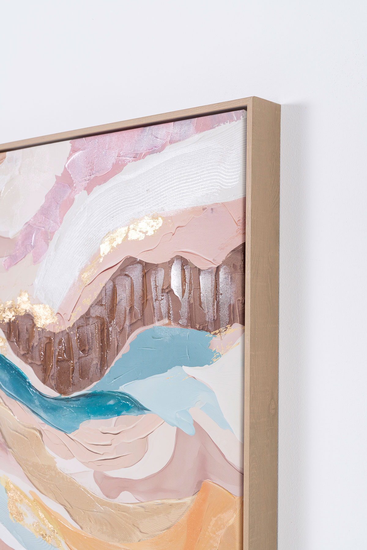 GDECO - SET 2 LIENZOS OLEO 60X90 CM. MARCO ROBLE, ABSTRACTO TONOS TIERRA Y PASTEL