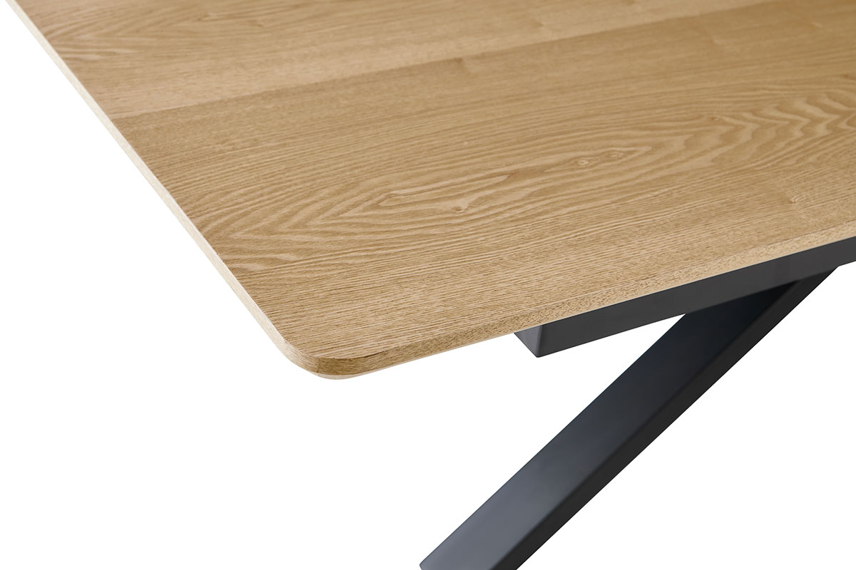 GDECO - MESA EXTENSIBLE 160-200*90*75CM, TAPA CHAPA ROBLE, PATA METALICA NEGRA