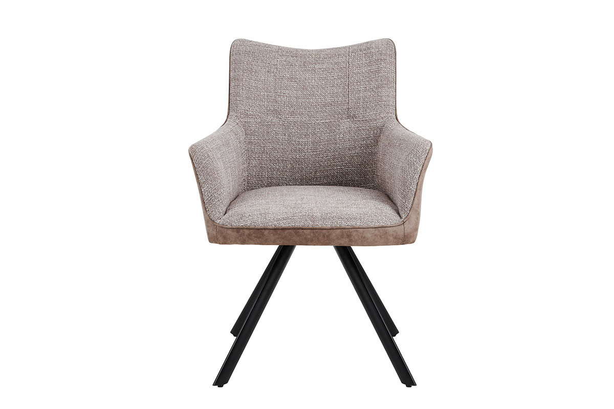 GDECO - SILLON LEIA, ASIENTO GIRATORIO 360º CON RETORNO. TAPIZADO BEIGE Y MARRON TIERRA ANTIMANCHAS, PATAS METAL NEGRO - Imagen 3