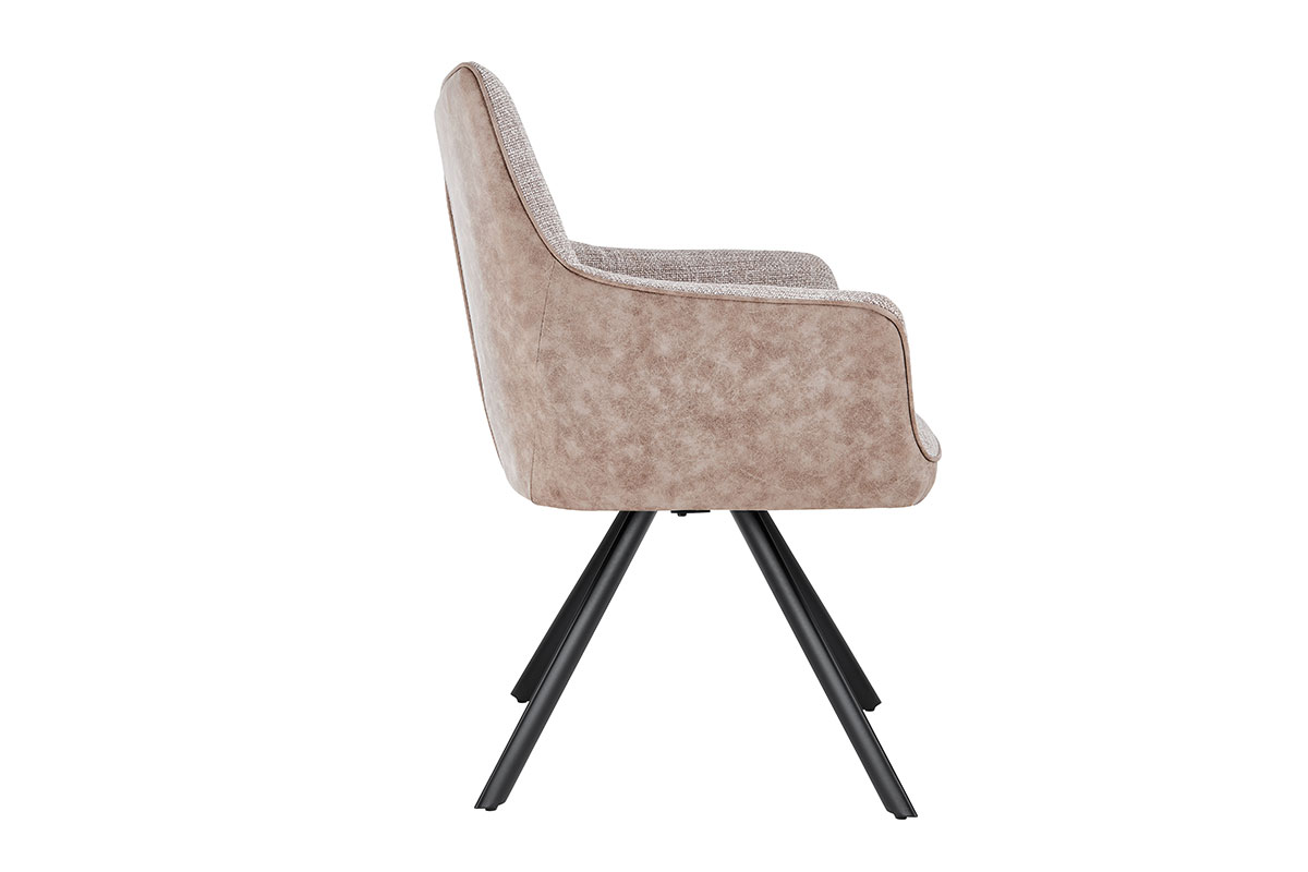 GDECO - SILLON LEIA, ASIENTO GIRATORIO 360º CON RETORNO. TAPIZADO BEIGE Y MARRON TIERRA ANTIMANCHAS, PATAS METAL NEGRO