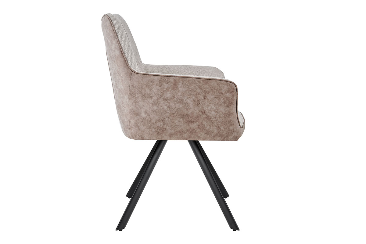 GDECO - SILLON LEIA, ASIENTO GIRATORIO 360º CON RETORNO. TAPIZADO BEIGE CLARO Y MARRON TIERRA ANTIMANCHAS, PATAS METAL NEGRO - Imagen 4