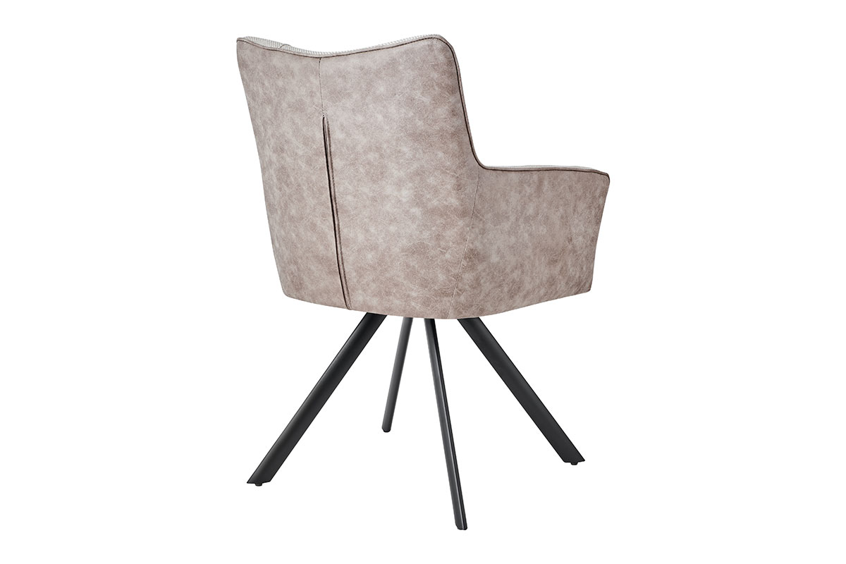 GDECO - SILLON LEIA, ASIENTO GIRATORIO 360º CON RETORNO. TAPIZADO BEIGE CLARO Y MARRON TIERRA ANTIMANCHAS, PATAS METAL NEGRO - Imagen 3