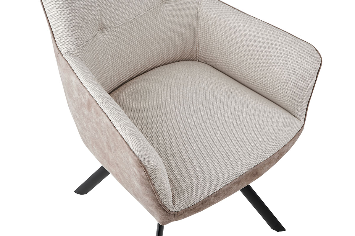 GDECO - SILLON LEIA, ASIENTO GIRATORIO 360º CON RETORNO. TAPIZADO BEIGE CLARO Y MARRON TIERRA ANTIMANCHAS, PATAS METAL NEGRO