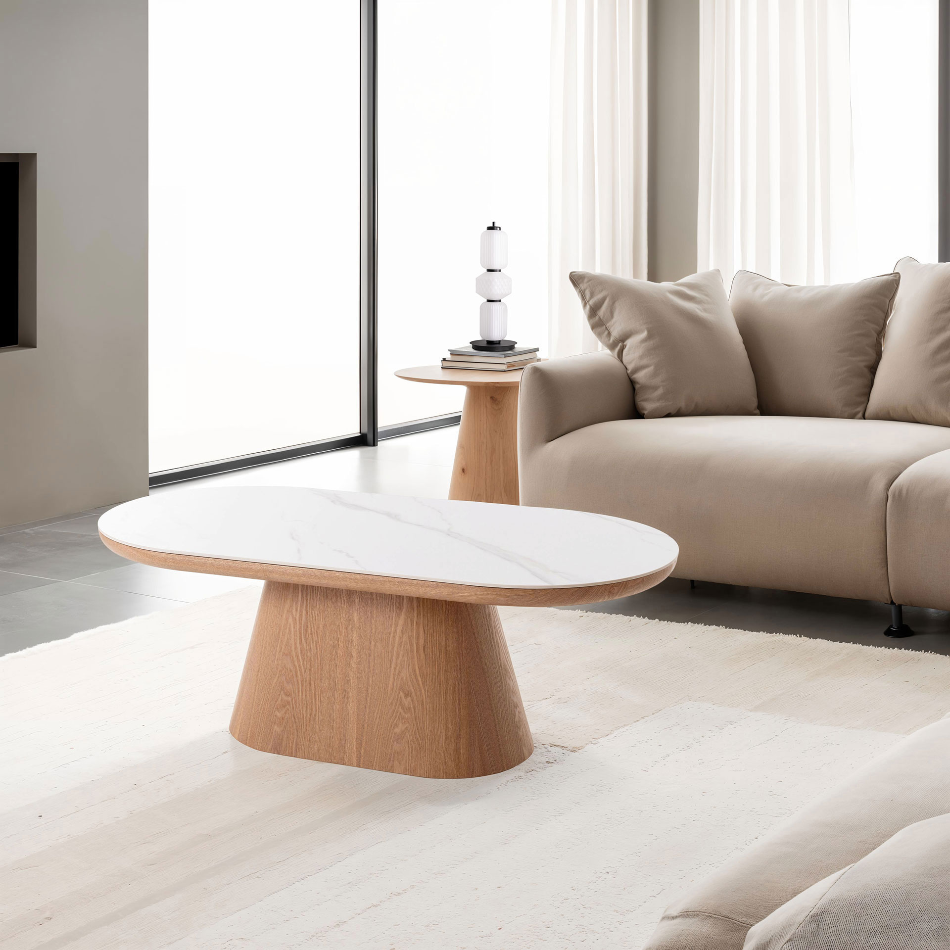 Alternative view of GDECO - MESA CENTRO SOFA 120*45*60 CM. TAPA PORCELANICO BLANCO, PIE CHAPA ROBLE