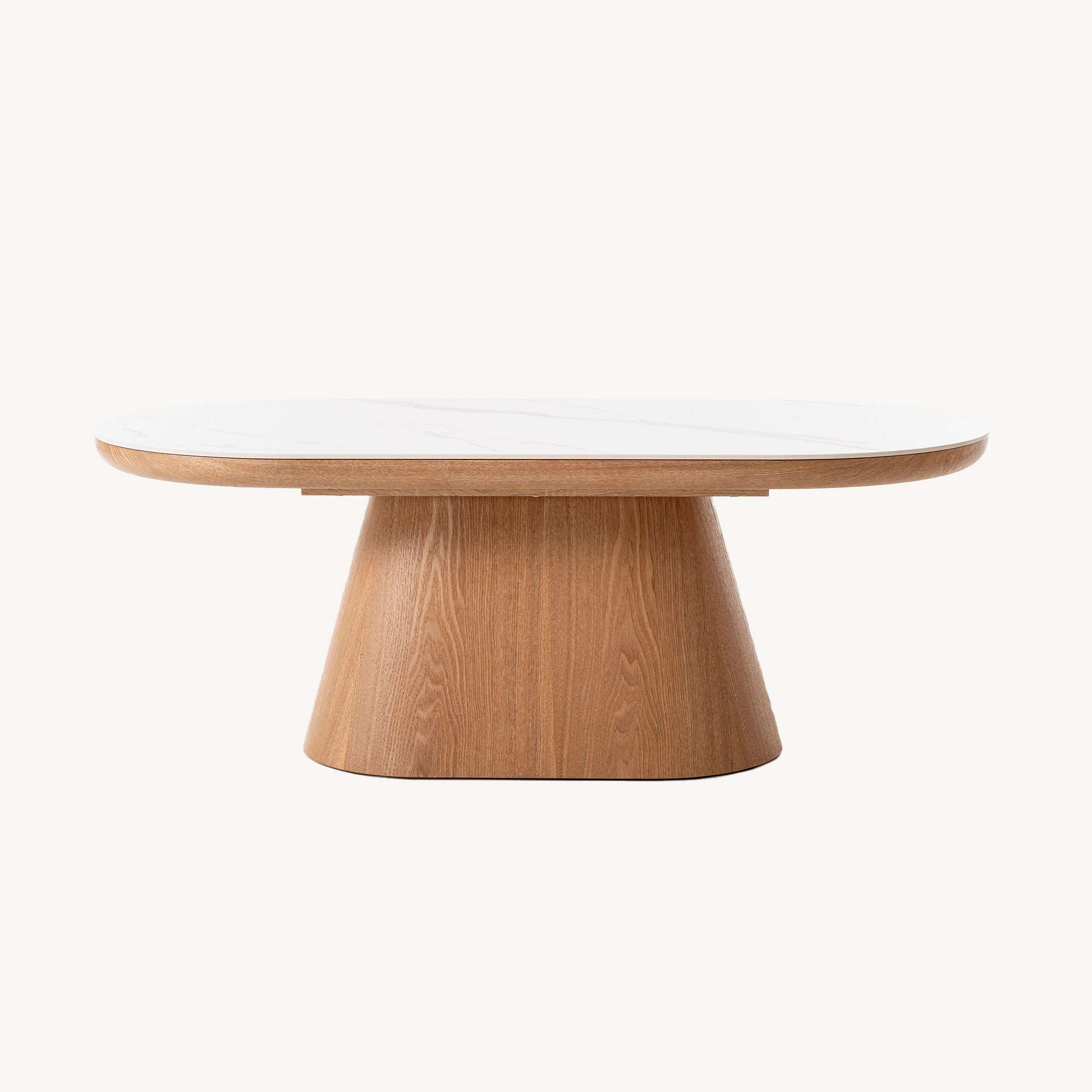 GDECO - MESA CENTRO SOFA 120*45*60 CM. TAPA PORCELANICO BLANCO, PIE CHAPA ROBLE