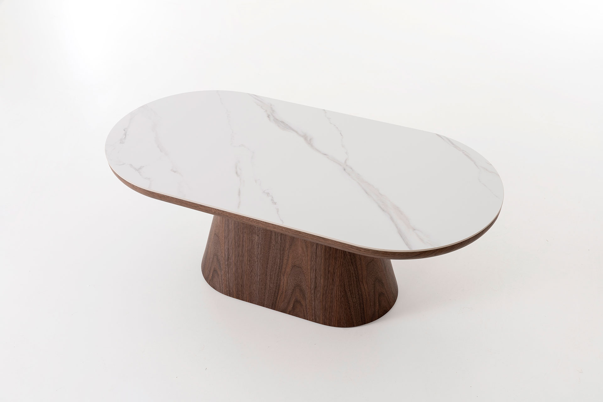 GDECO - MESA CENTRO SOFA 120*45*60 CM. TAPA PORCELANICO BLANCO, PIE CHAPA NOGAL - Imagen 4