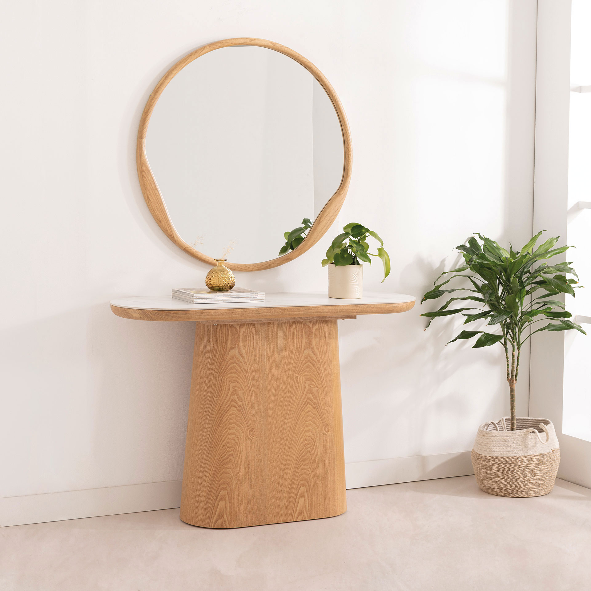 Alternative view of GDECO - CONSOLA 120*80*40 CM. TAPA PORCELANICO BLANCO, PIE CHAPA MADERA ROBLE