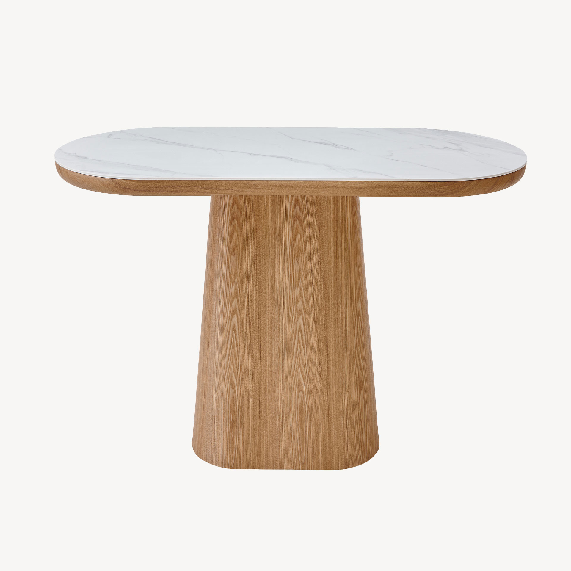 GDECO - CONSOLA 120*80*40 CM. TAPA PORCELANICO BLANCO, PIE CHAPA MADERA ROBLE