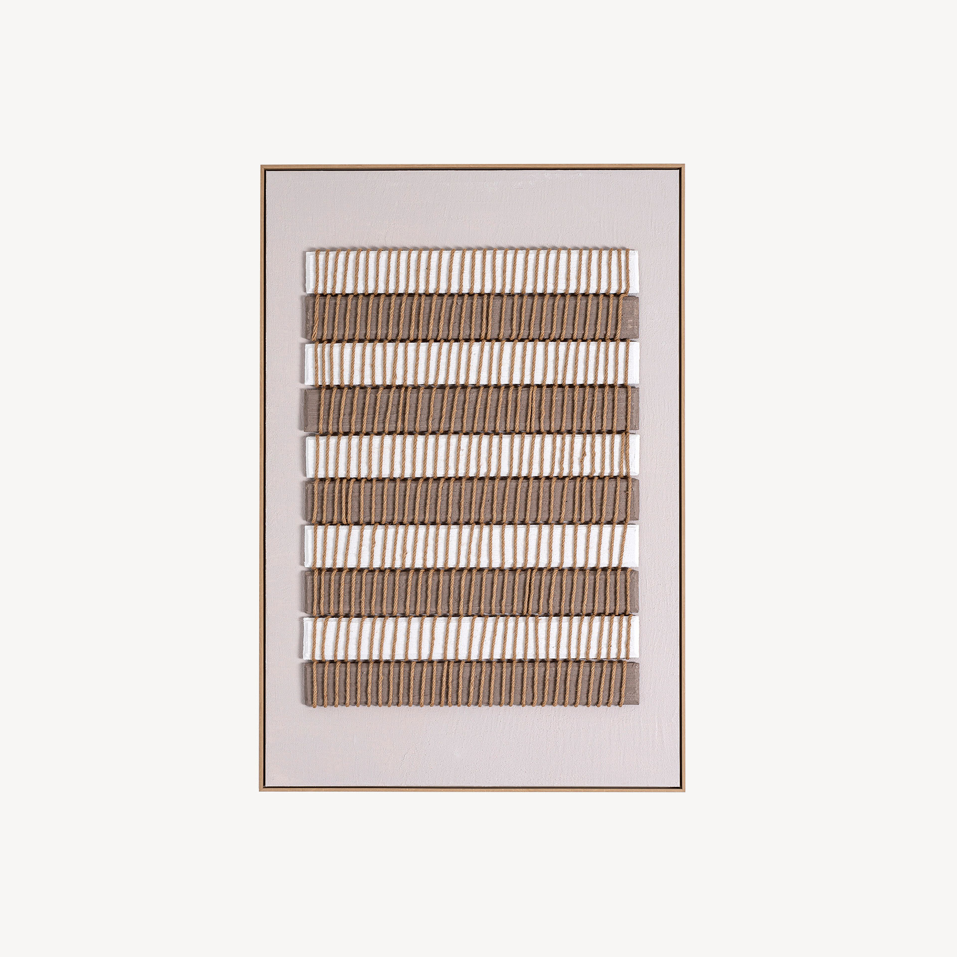 GDECO - CUADRO OLEO 80*120 CM. MARCO BLANCO, FONDO RAYAS BEIGE