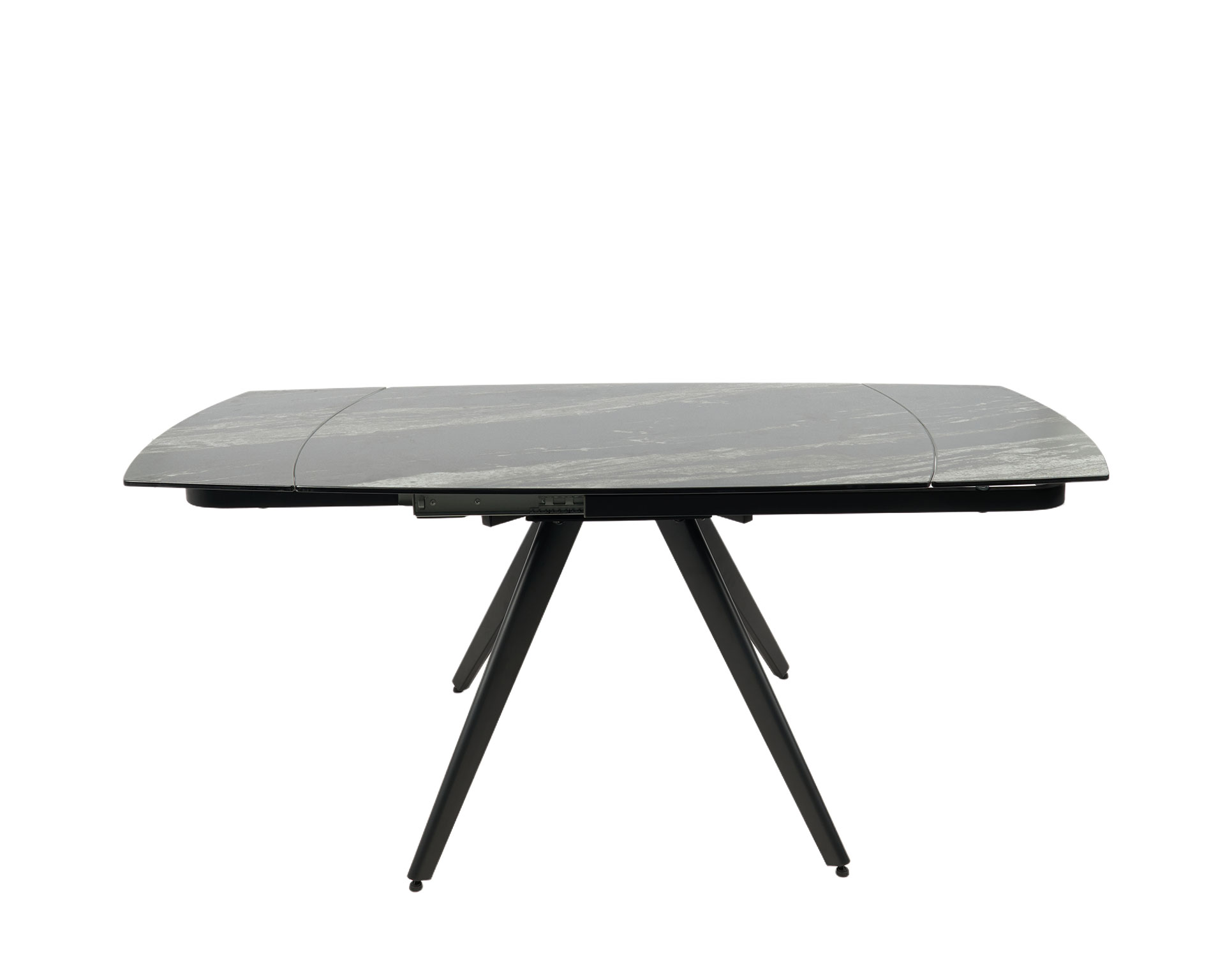 GDECO - MESA EXTENSIBLE 120/180*80*75 CM, TAPA PORCELANICO NEGRA Y BASE METAL NEGRO