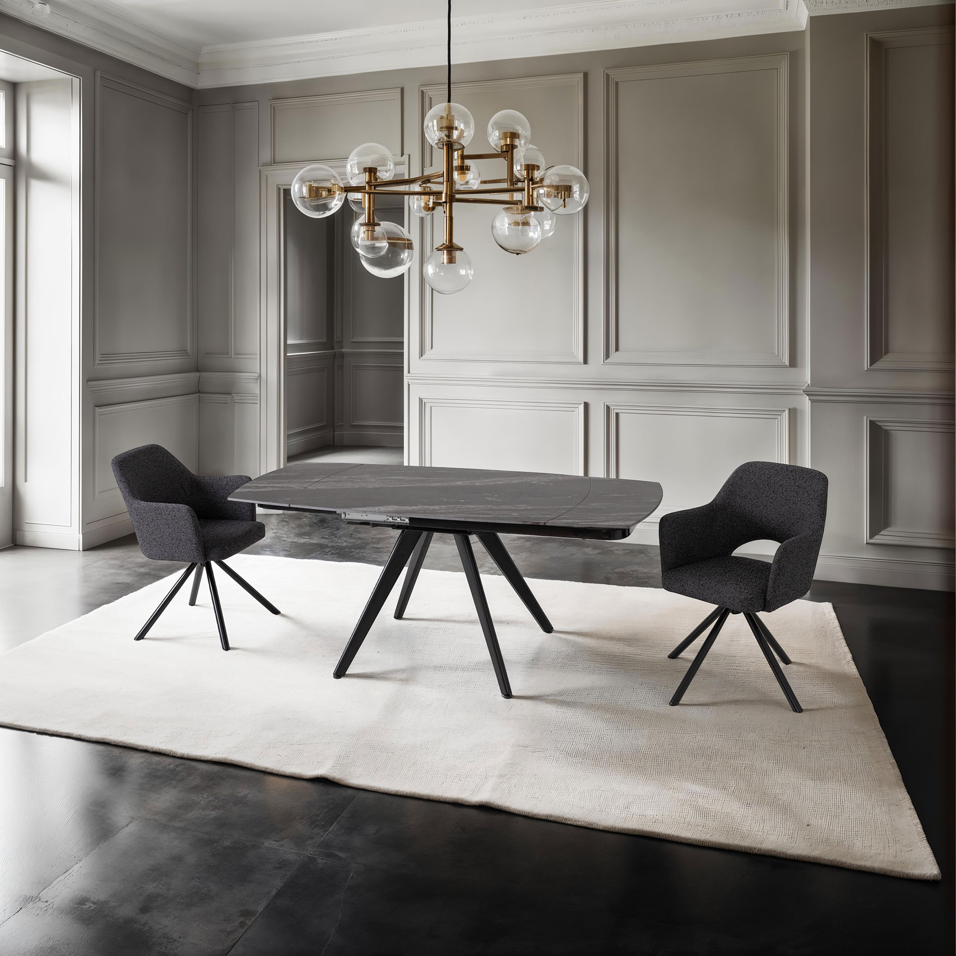 GDECO - SILLA ANKER GIRATORIA 360º, TAPIZADO NEGRO, PATAS METAL NEGRO. 83*61*60 CM