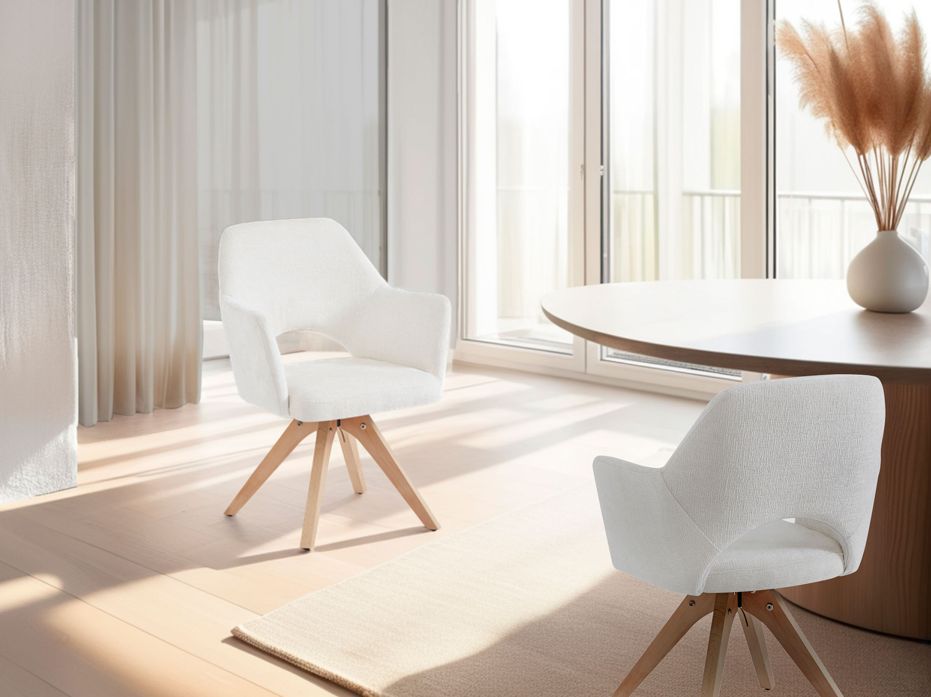 GDECO - SILLA ANKER GIRATORIA 360º, TAPIZADO BEIGE, PATAS MADERA. 81*62*59 CM - Imagen 4