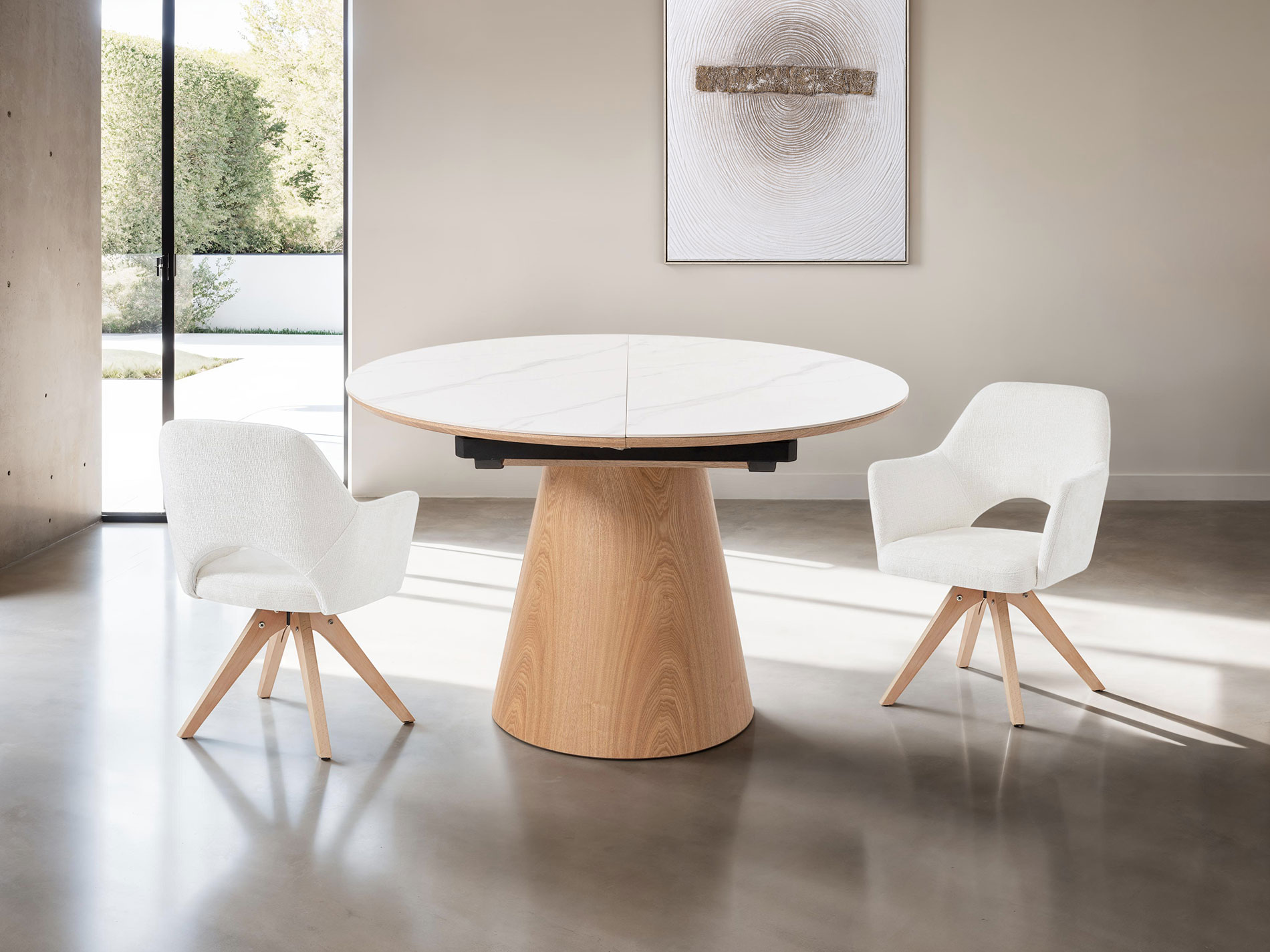 GDECO - SILLA ANKER GIRATORIA 360º, TAPIZADO BEIGE, PATAS MADERA. 81*62*59 CM - Imagen 3