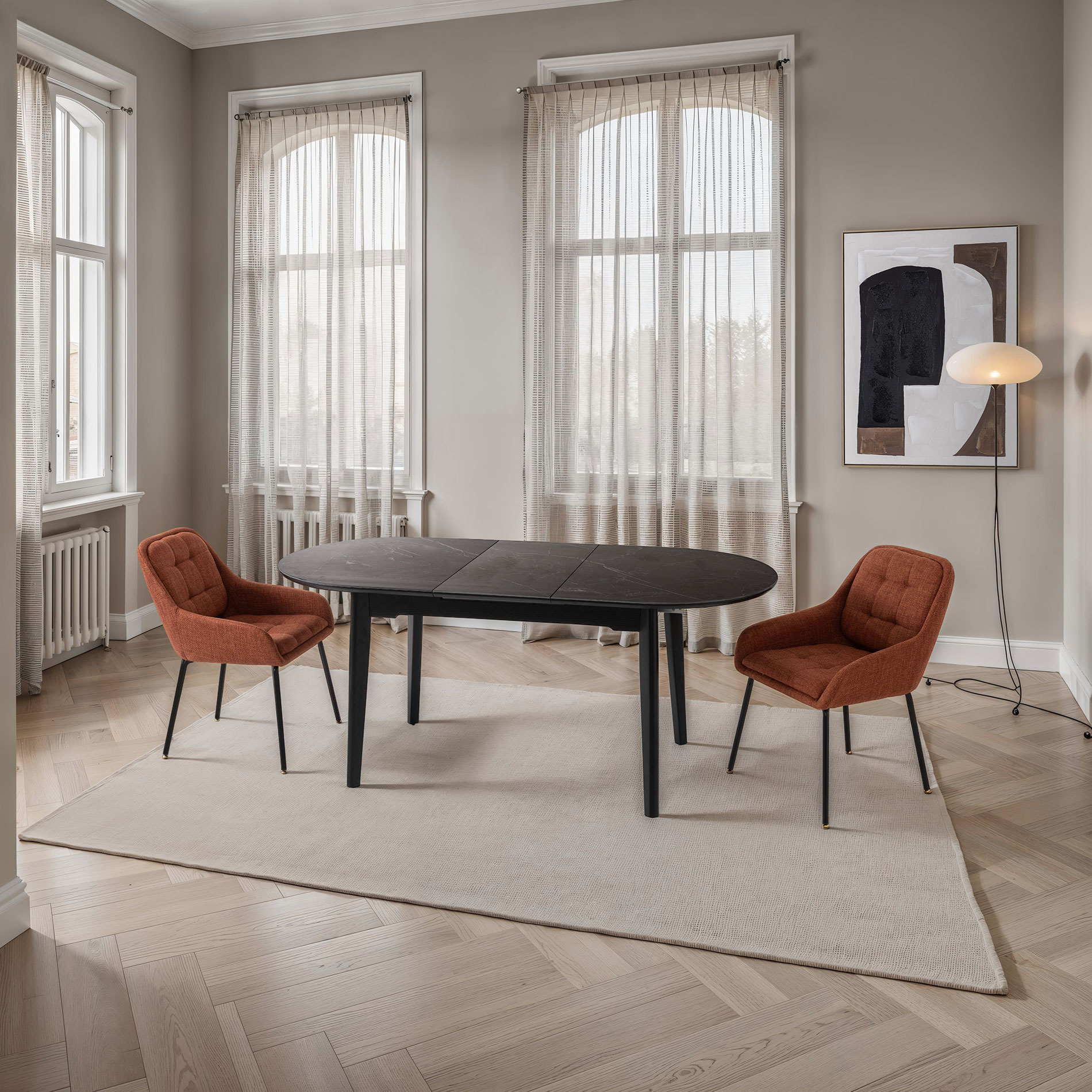 GDECO - SILLA BELMONT, TAPIZADO CALDERA, PATAS METAL NEGRO