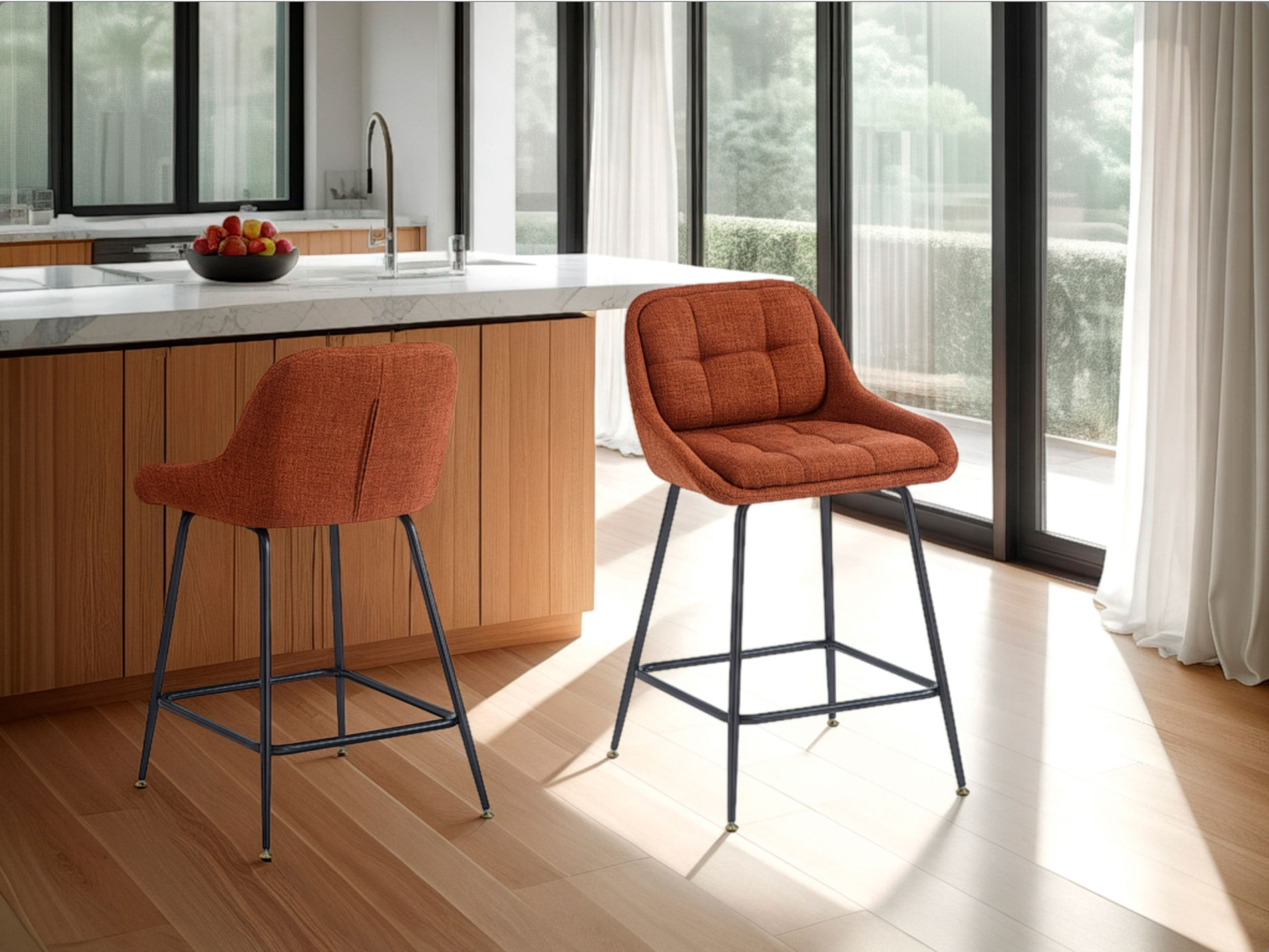 GDECO - TABURETE BELMONT, TAPIZADO CALDERA, PATAS METAL NEGRO, ASIENTO 65 CM. 80*54*55 CM