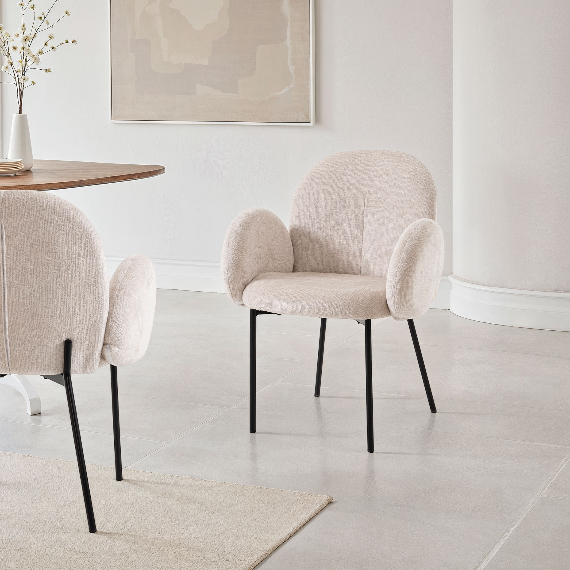 GDECO - SILLA MARGOT, TAPIZADO BLANCO HUESO, PATAS METAL NEGRO